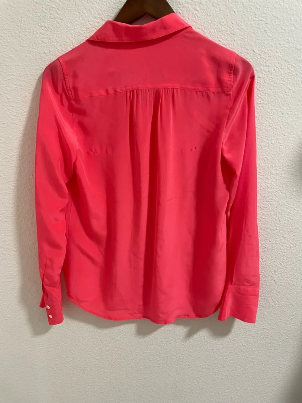 J. Crew Coral Pink Silk Button-Down Shirt with Chest Pockets